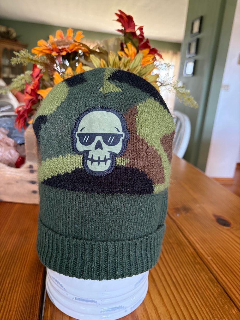 Men/WomenCamo Skull Beanie Hat - Green